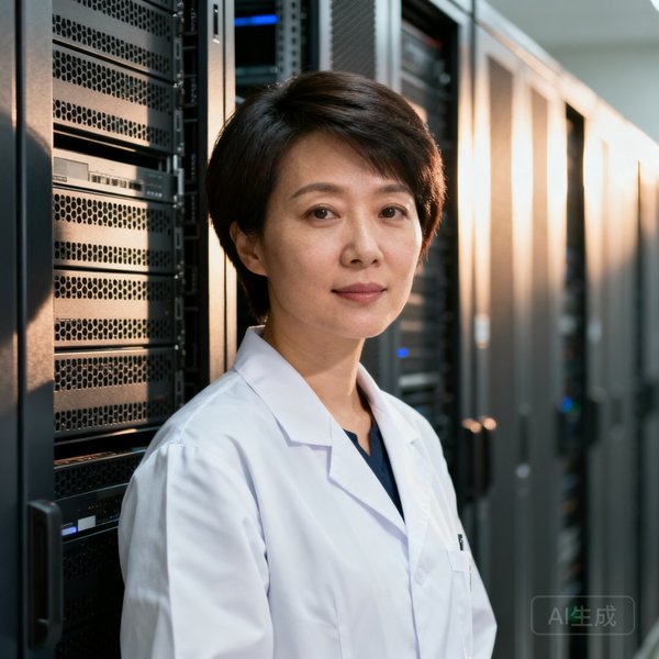 林晓薇，数据科学总监，短发干练的亚洲女性，穿着白色研究服站在服务器机柜前